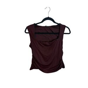 Dynamite Burgundy Ruched Square Neck Shell Top